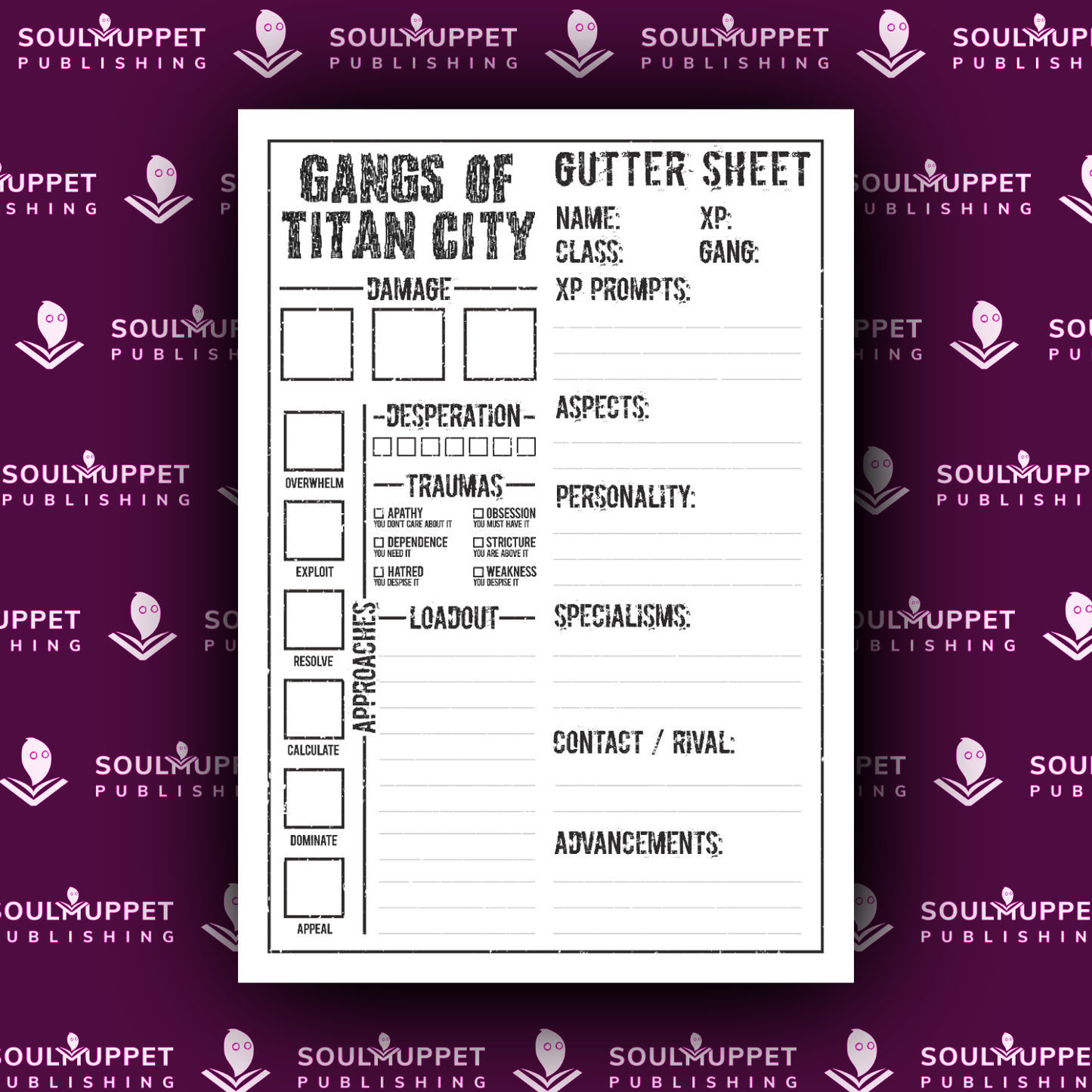 Gangs of Titan City Character Sheets