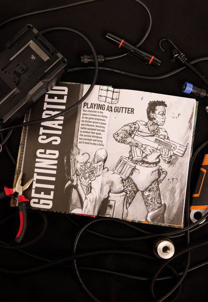 Open double page spread of Gangs of Titan City showing the "Getting Started" section